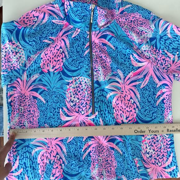 Lilly Pulitzer Skipper Popover Dress Large Blue Pink Pineapple Tropical Resort - Picture 11 of 12
